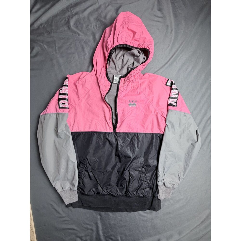 Victoria's Secret Starter Jacket Pink Gray Black XS Windbreaker Pullover Outdoor